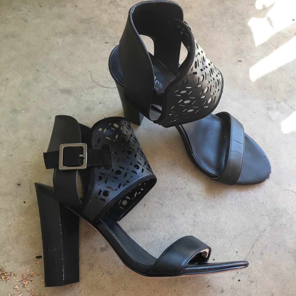 Charles David Black Cut-Out Wrap Ankle Heels